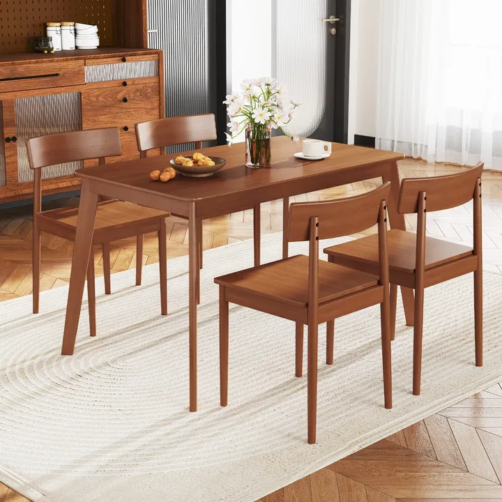 Directdeals Wood Dining Table Set With Rubber Wood Frame And 4 Chairs