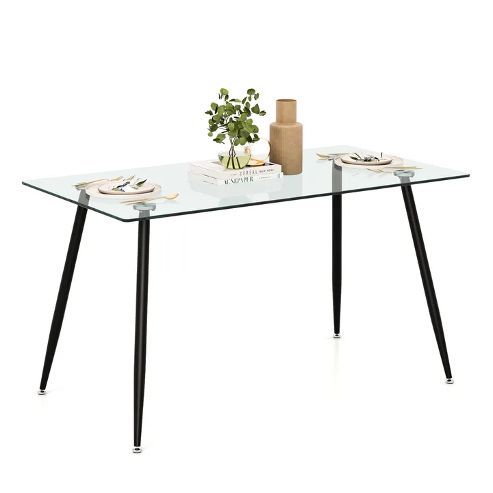 Directdeals Modern Glass Rectangular Dining Table With Metal Legs